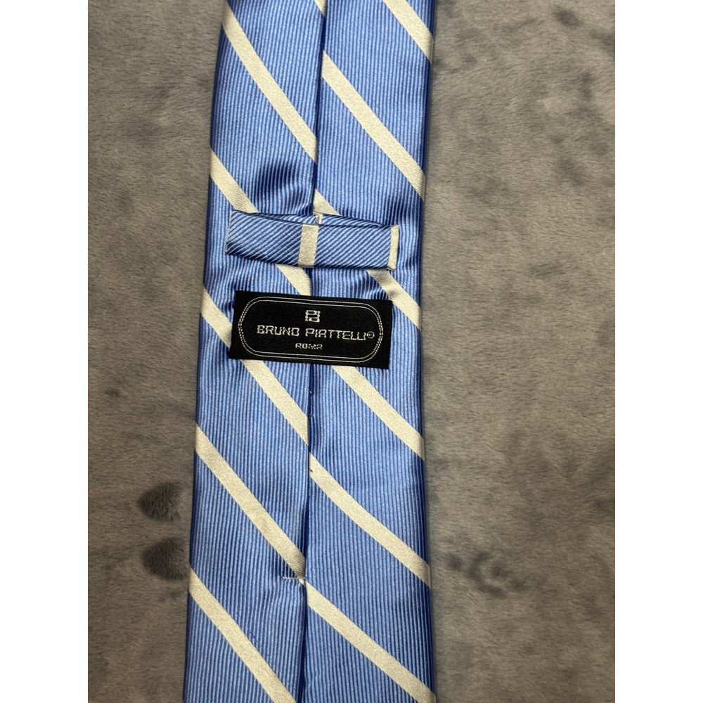 Bruno Piattelli Roma Mens‎ Tie Light Blue White Diagonal Stripe Made in Italy